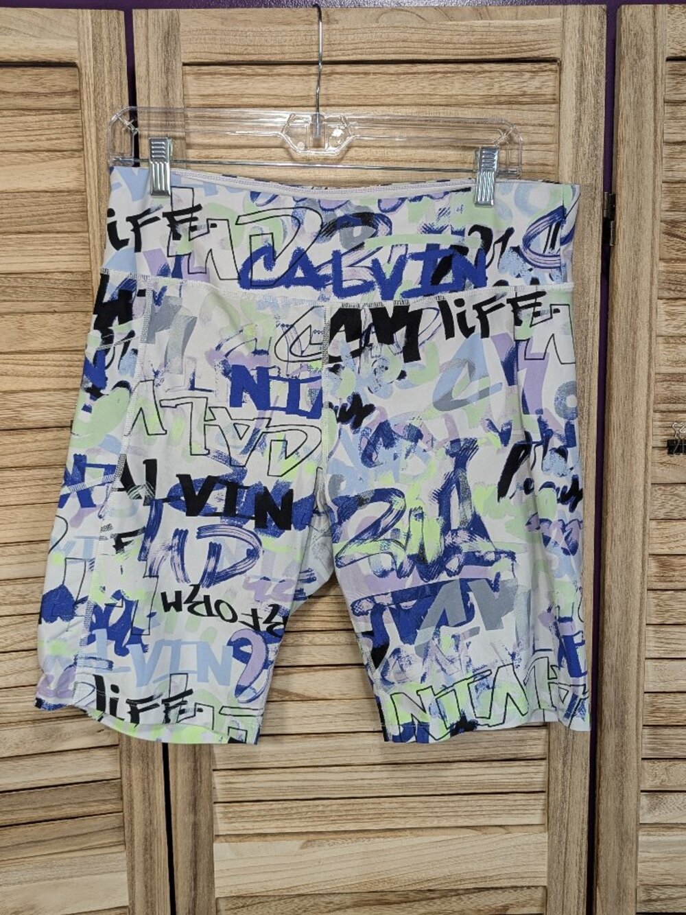 Calvin Klein High Rise Graffiti Print Athletic Shorts CITY TAG ORCHID Size XXL